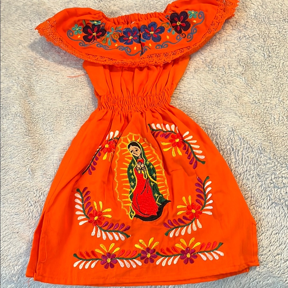 Vibrant Orange Embroidered Kids Dress